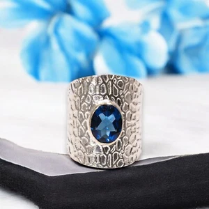 London Blue Topaz Natural Gemstone Ring 925 Sterling Silver Ring Birthday Gift. - Picture 1 of 6