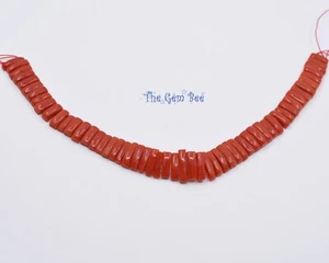 8.5mm-12mm Undyed Tomato Red Coral Double Drilled Tapered Baguette Beads 7.5" - Picture 1 of 6