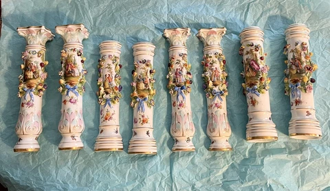 8 Dresden meissen antique porcelain columns Wedding Cake Topper Centerpiece Rare Cover