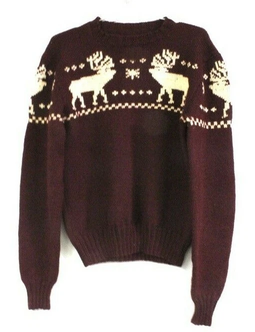 RARO De Colección Años 40 Lana Esquí Suéter M Reno Copo de Nieve Rockabilly Raro Granate Foto 1 de 4