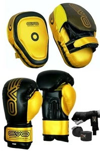 EVO BOXING GLOVES MMA FOCUS PADS HAND WRAP TRAINING PAD MUAY THAI PU LEATHER UFC - Picture 1 of 8