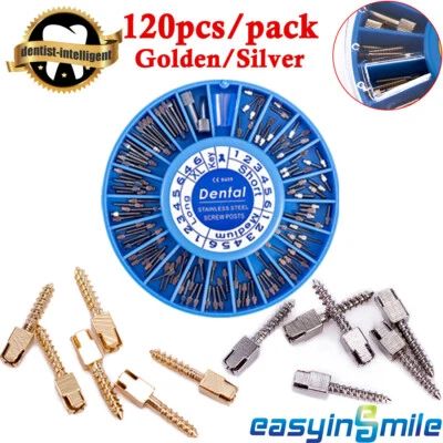 120Pcs Dental Root Canal Pins Screw Post Titanium Kit Stainless/24k Gold Plated  - Image 1 of 4
