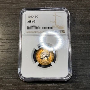 MS66 1950 5C Jefferson Nickel, NGC Certified- Pretty Rainbow Toned - Picture 1 of 6