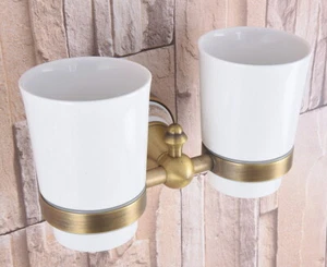 Antique Brass Wall Mounted Bathroom Accessory Dual Cup Toothbrush Holder eba580 - Picture 1 of 7