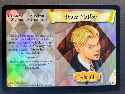 Harry Potter TCG Draco Malfoy 3/116 Wizard Holo Foil Card 2001 WOTC - Image 1 of 3