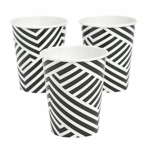 Black Overlapping Chevrons Paper Cups, Party Supplies, 8 Pieces - Picture 1 of 1