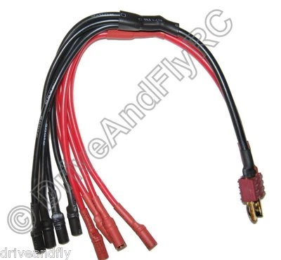 Quad Copter Pigtail 1 MALE Deans Connector 4x 3.5mm female 14AWG Nylont T Plugs - Image 1 of 4