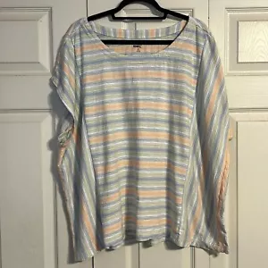 Maglione girocollo LANDS END taglia 3X top a righe pastello righe a contrasto - Foto 1 di 6