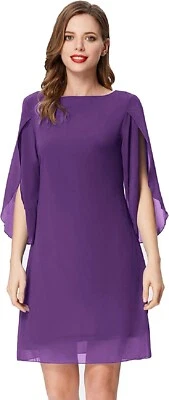 Chiffon Dress Violet 3/4 Sleeve Above the Knee Lining MOB Formal Medium or XL - Image 1 of 2