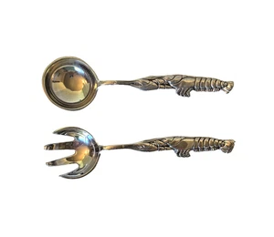 Tenedor de langosta y cuchara juego de servir ensalada mariscos utensilios náuticos cangrejo de río cajún - Imagen 1 de 8