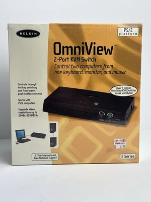 NEW vintage 2001 Belkin Omniview SOHO 2 port PS/2 KVM switch F1DS104P with audio - Image 1 of 4