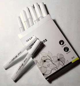 Box of 8 White Paint Pen Art Drawing Markers—Acrylic Permanent—DIY Sketch Design - Picture 1 of 3