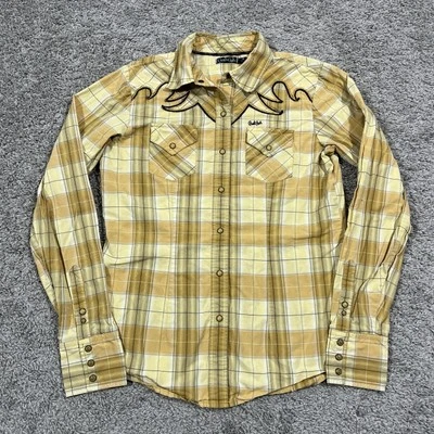 Cruel Girl Womens Medium Yellow Plaid Western Embroidered Pearl Snap Shirt Rodeo - Image 1 of 4