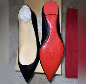 CHRISTIAN LOUBOUTIN Leather Point Toe Ballet Flats in Black 10 (8.5-9) - Picture 1 of 7