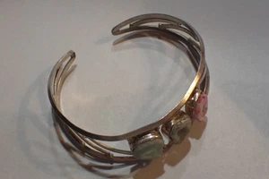 Sterling Silver Cuff Bracelet Marked Sterling  18 gram with 3 agate stones - Picture 1 of 7