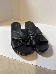 COLE HAAN Women's Grand.0S Wedge Sandals Black Cross Strap US 10B W14026 - Picture 1 of 7