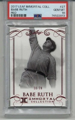 2017 LEAF IMMORTAL COLLECTION RED #27 BABE RUTH /20 YANKEES PSA 10 LOW POP RARE - Image 1 of 2