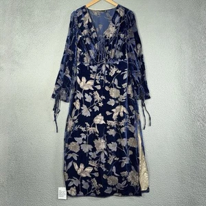 ASOS Design Dress Womens 8 Blue Velvet Floral Dress Boho Tie Front - Picture 1 of 18