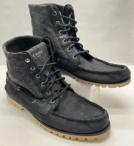 Sperry Top-Sider High Top Bootsschuh Stiefel Schwarz Leder Stoff Schnürschuhe Herren 11,5 - Bild 1 von 14