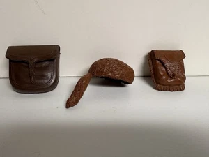 Johnny Marx Lot Daniel Boone Coonskin Cap, Satteltasche, braun Fransenbeutel 60er Jahre - Bild 1 von 11