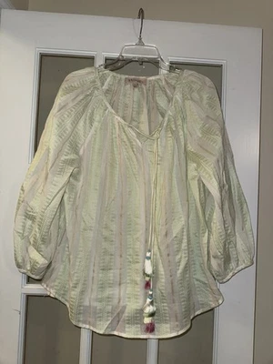 Blusa Philosophy Mujer Algodón Campesino Corbata Frontal Borla Primavera Boho Talla L Foto 1 de 4