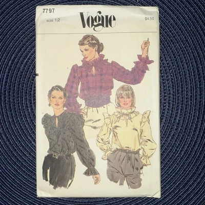 7797 Vintage Vogue Sewing Pattern Misses Ruffle  Button Front Blouse 12 - Image 1 of 3