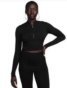 NWT Nike Sportswear Chill Knit Slim Long-Sleeve Cropped Sweater 1/2 Zip Black L - Picture 1 of 5