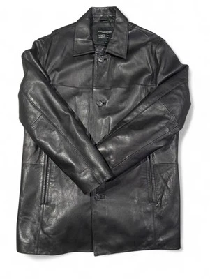 Gabardina vintage de cuero genuino negro para hombre Pronto-Uomo talla mediana Foto 1 de 4