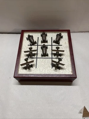 Tic Tac Toe Party Board Game Cars & Airplanes Pieces Wooden Box 8x8 - Image 1 of 3