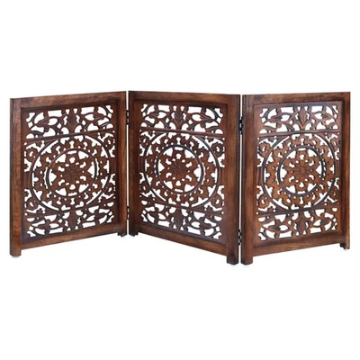 Puerta de seguridad plegable de madera para mascotas perros - 3 paneles de 20" de ancho x 24" de alto - tallada a mano... Foto 1 de 4