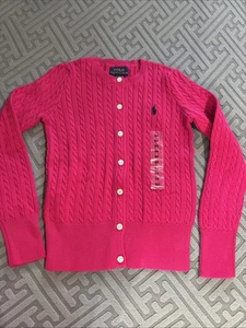 RALPH LAUREN Kids Cable Knit Embroidered Pony Cardigan Sweater Sz 6X Pink NWT - Picture 1 of 9