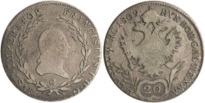 AUSTRIA 1809 C 20 KREUZER SILVER COIN (0.583) KING FERDINAND I KM2141 - Picture 1 of 1