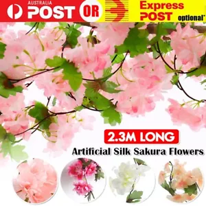 2.3M Artificial Silk Sakura Flowers Cherry Blossom Fake Hanging Vine Ivy Wedding - Picture 1 of 8