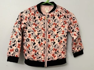 Girls Size 5/6 Disney Minnie Mouse Red Pink Satin Silky Varsity Bomber - Picture 1 of 8