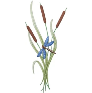 Large Cattails Grass & Dragonfly Applique Patch - Insect Bug Pond 6" (Iron on) - Picture 1 of 1