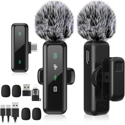 Wireless Microphone Mini Mic for iPhone/Android Phone, LED Display Lavalier Mic