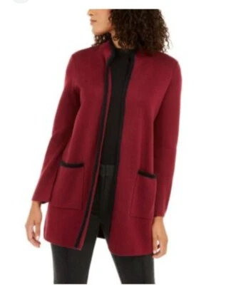 Cárdigan largo con ribete de pestañas Alfani para mujer borgoña talla mediana elegante acogedor cálido Foto 1 de 4