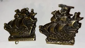 Vintage Style Solid Brass Elizabethan Galleon Door Knocker Pair Rustic Decor - Picture 1 of 8