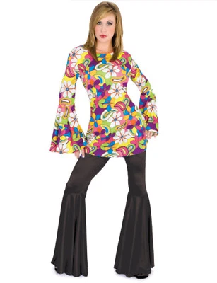 Pantalones de Disfraz Cintura Elástica Años 60-70 Damas Poli Campana Parte Inferior Colores Asso Foto 1 de 4