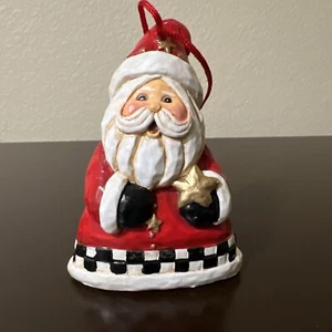 Resin Santa w/ Checkered Trim W/Star Christmas Holiday Ornament 4.25" T x 3" W - Picture 1 of 8