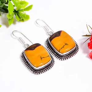 Mookaite Gemstone Vintage Handmade Jewelry.925 Silver Earrings 1.8" sup9278 - Picture 1 of 6