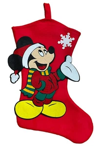 Mickey Unlimited Disney Mouse Catching Snowflake Red Felt Christmas Stocking - Picture 1 of 5