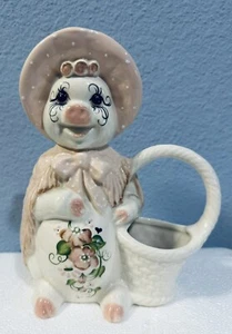 Vintage Les Trois Poulettes (LTP) Ceramic Cow with Basket Cow with Bonnet Floral - Picture 1 of 9