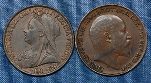 Great Britain 2 High Grade Pennies 1902 & 1909 - Picture 1 of 2