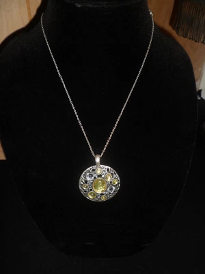 Lia Sophia Antique Style Silver Tone Necklace with Acrylic Stones Yellow Clear - Image 1 of 4