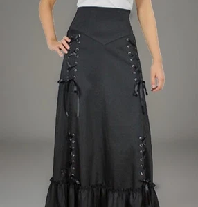Elegante Falda Estrella Mary Hildebrandt 24 Negra 3 Vías Con Cordones Renacimiento Goth Vamp - Imagen 1 de 21