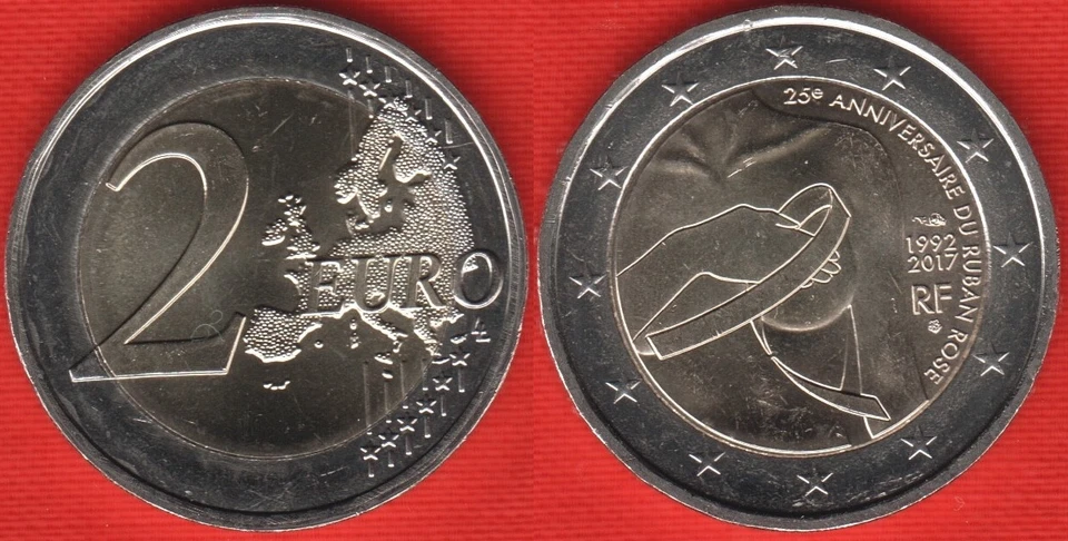 法国 2 欧元 2017 "Pink Ribbon" 双金属 UNC — 第 1/1 张图片