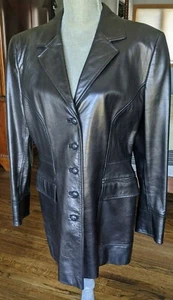 Black Escada Margaretha Ley Leather Blazer Jacket size 44 - Picture 1 of 8