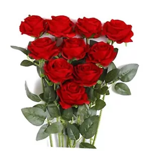 10Pcs Artificial Roses Flowers, Realistic Blossom Roses, Real Touch Silk Red - Picture 1 of 7