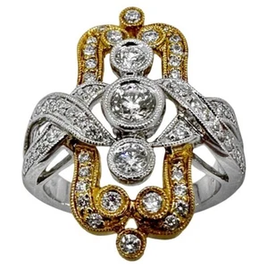 Anello Ispirato Antico in Oro Giallo e Bianco 18K con Diamanti - Foto 1 di 18
